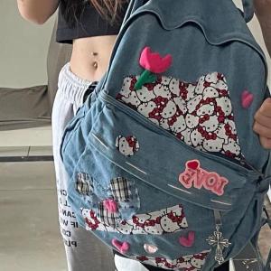Christmas Gift Halloween Hot sanrio Kawaii Y2K Splicing Backpack Dopamine Hello Kitty Cartoon Cute Leisure High Capacity Student Bag School Starts Gift