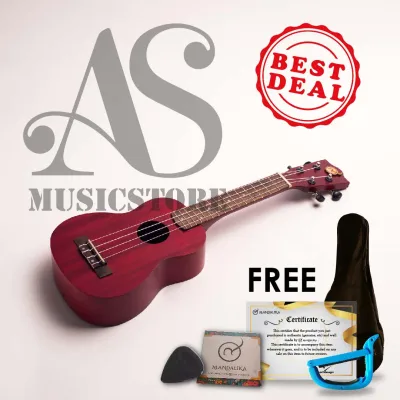 Ukulele Soprano Mandalika Merah Original FULLSET Tas Senar Pick Capo