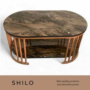 RJP FURNITURE Meja Ruang Tamu Minimalist Modern Aestethic Marble Multifungsi Golden Black Edition - SHILO