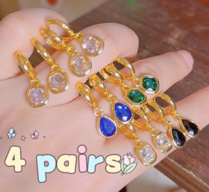 14k 4 pairs Bangkok gold earrings of mixed colors