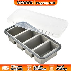 【Fast delivery】 Food-Grade Silicone Ice Cube Mould with Lid for Freezing Liquids Soups and Sauces Large Capacity Leakproof Food Storage Container