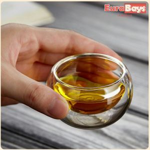 E.B. 50ml Tea Cup Transparent Double Layer Small Tea Cup Thickened Glass Small Tea Cup