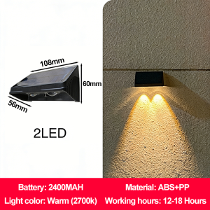 Goldstar solar outdoor wall lights with 2 to 5 LED options for garden fence illumination.