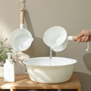 Multipurpose Flexible Laundry Bucket Basket Storage with Rope Handle Dipper Wooden Handle