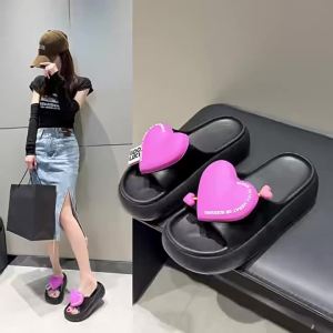 [Free Shipping] Heart-shaped slippers with thick soles for outdoor wear womens high-heeled casual sandals ladies beach shoes home slippers for women
