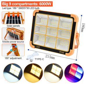 Solar Spotlight 6000W Solar Light Outdoor lighting Flood lampu solar IP65 Waterproof solar led Street light outdoor wall light solar panel lampu solar luar rumah terang lampu solar luar rumah automatik  太阳能led灯户外 太陽能燈