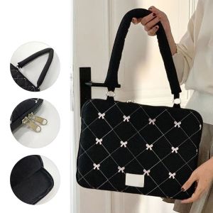 LENMAX. File Folder Bow Business Briefcases Embroidered Large Capacity Document Tote Bolsas Simple Shoulder Bag Laptop Bag Office Work