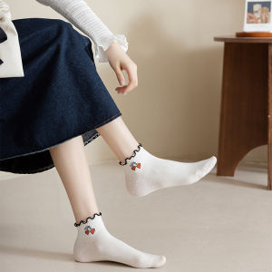 ถุงเท้าลูกไม้ ถุงเท้าสั้น ถุงเท้านักเรียนญี่ปุ่น สีดำ สีขาว ถุงเท้าเรือ ถุงเท้าเรือ ขอบเชื้อราหวาน น่ารัก สำหรับผู้หญิง