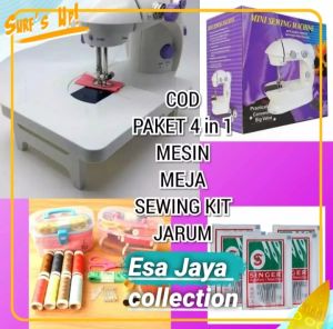 PAKET 5IN1 MESIN JAHIT MINI PORTABLE+MEJA+SEWING KIT FREE JARUM JAHIT 12 PC