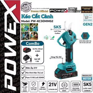 Kéo cắt cành POWEX PW-PS3040XR-G2 – 800W cắt nhanh 0.30s động cơ không chổi than LED hiển thị
