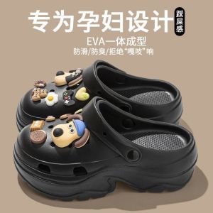 [Free Shipping] Korean-style simple arch support clogs for women with cartoon red bow cat design versatile fashionable non-slip wear-resistant thick-soled EVA