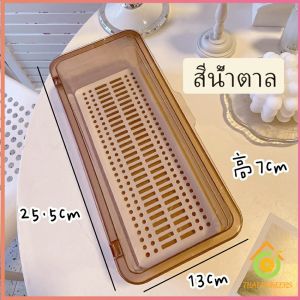 Thai pioneers กล่องเก็บของแบบใส ฝาครอบพกพา ที่เก็บเครื่องเขียนนักเรียน ที่เก็บตะเกียบและช้อน Storage Box