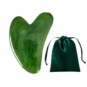 Salorie Natural Resin GuaSha Scraping Massage Tool with Storage Bag Heart Shaped Stainless Steel GuaSha Board Face Body Scraping Massage Tool P00218-Green