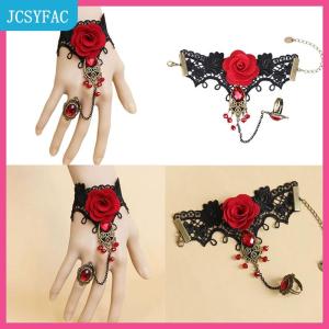 JCSYFAC  Hot New thanh lịch Gothic phong cách ren đỏ tăng Vòng đeo tay với ngón tay điều chỉnh vòng