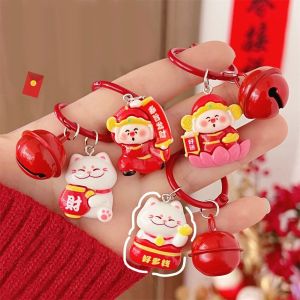 XINSU38 The God of Fortune Plutus Cat Keychain Kawaii Resin Fortune Cat Pendant Fashion Bell The God of Wealth Keychain Lunar New Year