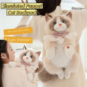 COLOO Super Realistic Simulated Puppet Cat Backpack Cute Stuffed Animals Plush Cat School Bags Preschool Travel Storage Animals Plush Bag Boys Girls