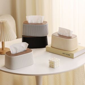 HCHC MALL Khoảng trống lớn Hộp đựng khăn giấy có nắp Mượt mà Vỏ gỗ/nhựa Máy phát khăn giấy để bàn Làm dày Hình vuông Hộp đựng khăn giấy Phòng tắm