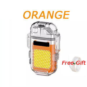 Arc Flashlight Lighter Portable Charging Transparent Waterproof Lighter Plasma Double Arc Cob Imported Wick Flashlight Lighter Smoking Windproof Outdoor Camping Transparent Shell Flashlight Lighter