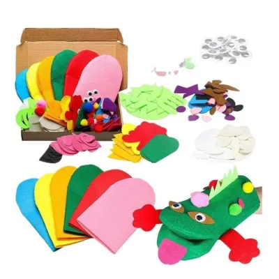 [LF7L]Felt Sock Puppet Craft Set with Pompoms&amp Googly Eyes for Kids Hand Puppet Making Kit for DIY Storytelling Role Play