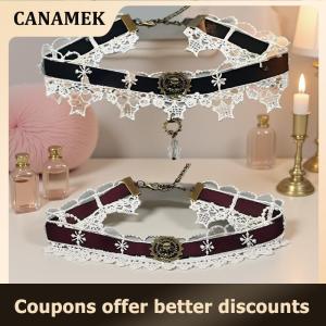 【 CANAMEK 】 Gothic Punk Steampunk Necklace Christmas Ribbon Lace Choker Collar Necklace