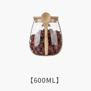 GUNINCO Toples Kaca Kopi Gula Teh Bumbu Dapur Tutup Kayu Bambu Kedap Udara dengan Sendok 350 ml 600 ml Multifungsi