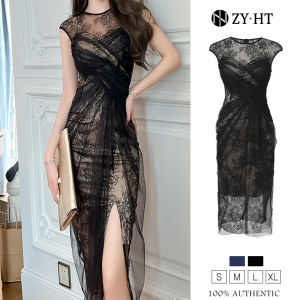 ZY.HT EraVogue เดรสผู้หญิง เดรสสีฟ้า สีดำ เดรสลูกไม้ เดรสแขนกุด เดรสทำงาน เดรสไฮโซ เดรสออกงาน เดรสไปงานแต่ง เดรสเซ็กซี่ เดรสฝรั่งเศส 10553