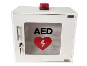 ตู้เก็บ เครื่อง AED (ทำจากพลาสวูด)  แบบแขวน มีสัญญาณไฟและเสียง ใส่ได้ทุกยี่ห้อ