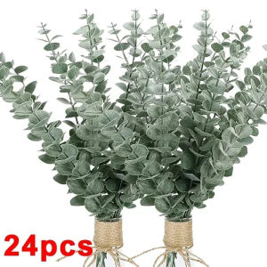 36Pcs Eucalyptus Branch Artificial Leaves Green White Plants DIY Christmas Wreath Wedding New Year Party Table Home Decor