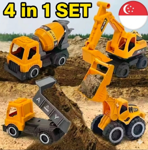 4 in 1 PCS Big Construction Car Toys Set | Excavator Mixer Dump Truck Bulldozer | Engineering Vehicles Gift for Kids