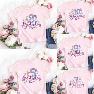 kaos anak angka 1 - 10 tail mermaid baju ultah birthday lucu pink hitam putih