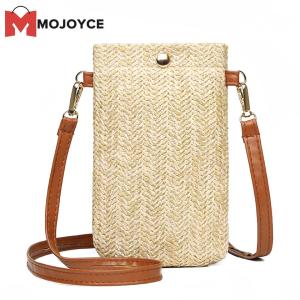 MOJOYCE Summer Women Mini Straw Crossbody Bags Hand Woven Beach Phone Wallet Purse