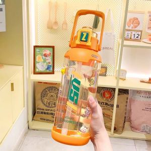 Bình nước dung tích 1800ml Có ống hút quai xách Làm từ nhựa thực phẩm PP an toàn tuyệt đối