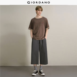 Giordano Men 100% cotton jacquard wide leg cropped pants Free Shipping 18126202