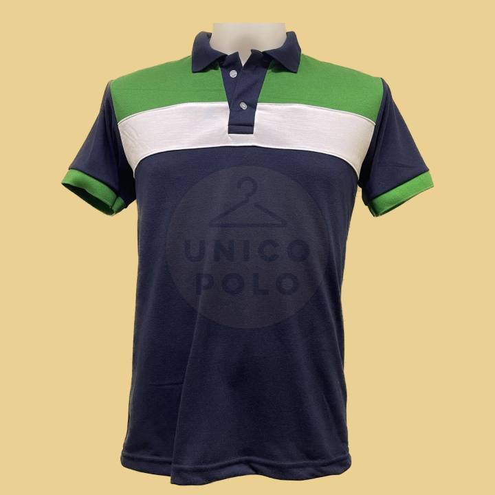 [2029] Three-Toned Green White Navy Blue Color Casual Short Sleeve Polo  Shirt Top for Men Man Male Boys (Collar, Honeycomb, All Weather, Casual,