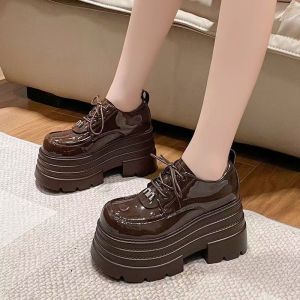 [Free Shipping] Stylish Platform Shoes With A Thick Sole And Laces Designed To Make Petite Women Look Taller New Autumn Collection High-Heeled Loafers