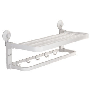 TAILI Bathroom Suction Cup Towel Rack 60CM White 90° Foldable Towel Rack Wall Mounted No Punch Space Aluminium Towel Rack Anti Rust Towel Rack Towel Bar With 5 Hooks Shower Storage Pieces Bathroom Towel Storage Rack Organiser Kitchen Accessories