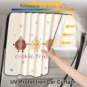 PENGQ รางฝัง ผ้าม่านรถการ์ตูน ป้องกันรังสียูวี ฉนวนกันความร้อน ที่บังแดดรถยนต์ ใช้งานได้หลากหลาย แบบยืดหดได้ ผ้าม่านกันแสงรถยนต์ กลางแจ้ง