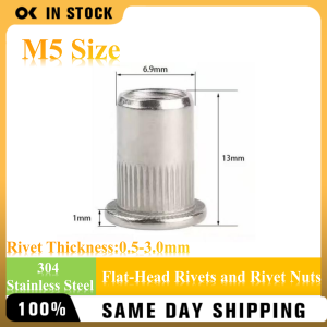 M5 M6 Rivet Nut 304 Stainless Steel Flat Head Knurled Rivnut Threaded Insert Hardware Fastener Screw