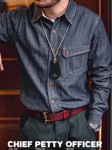 Maden Retro Thin Long-sleeved Denim Shirts Single-breasted Lapel Collar Stitch Design Cotton Mens Spring and Autumn Blouses2026