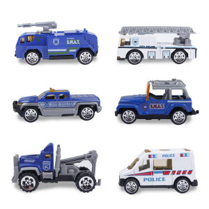 6 pcs/Set Simulation Pull Back Alloy Car Police Truck Series 1:64 Diecast Toys Vehicle Car Educational Gifts for Boys Kids