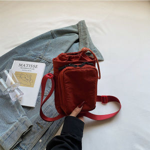 Nylon Crossbody Water Bottle Bag Waterproof Korean Style Water Bottle Carrier Bag Fashionable Drawstring Open Top Mobile Phone Bag Walking