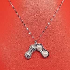 Kalung Titanium wanita plus liontin Kacang Gold RoseGold dan silver anti karat anti luntur