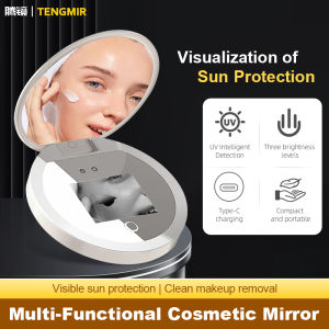 Compact Handheld LED Makeup Mirror with UV Camera for Face Sunscreen Check Rechargeable & Travel-Ready Makeup Magnifying Mirror LED Mirror