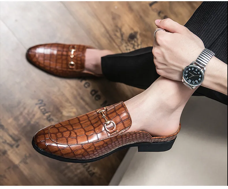 Leather Half Shoes for Men Casual Half Loafers Formal Half Slippers Male  Slip on Sandals Fashion British Stytle Pointed Toe Mules Shoes for Male  Half
