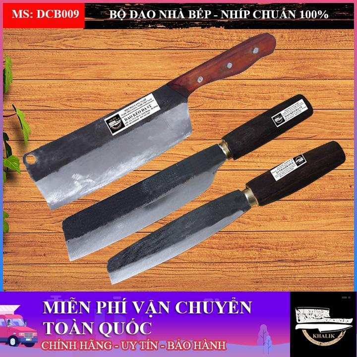 Bộ 03 dao bếp, dao chặt vuông cán ốp, dao thái to, dao thái gọt nhỏ bằng nhíp xe - Dao Đa Sỹ, Khánh Linh