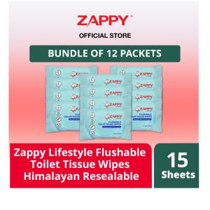 Zappy Lifestyle Flushable Toilet Tissue Wipes Himalayan Alpine Mist Scented 15 Sheets Resealable