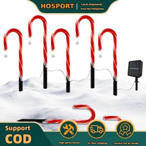 【HOSPORT】Festive Solar Candy Cane Lights 5PCS for Outdoor Christmas Decor Battery Operated Holiday Lighting