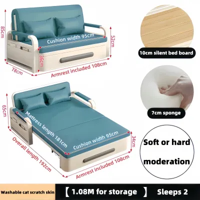 Simple foldable sofa bed dual-purpose multifunctional living room home sofa small apartment retractable double bed with storage box