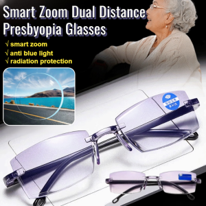Smart Zoom Dual Distance Presbyopia Glasses Radiation Resistant Reading Glasses Anti Blue Light 100-700 Degree