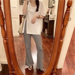 🔥 ราคาถูก กางเกงขายาวลายริ้ว เอวยางยืด ทรงกระบอกใหญ่ ผ้านิ่มเด้ง ใส่สบาย สีดำ แฟชั่น พร้อมส่งไทย